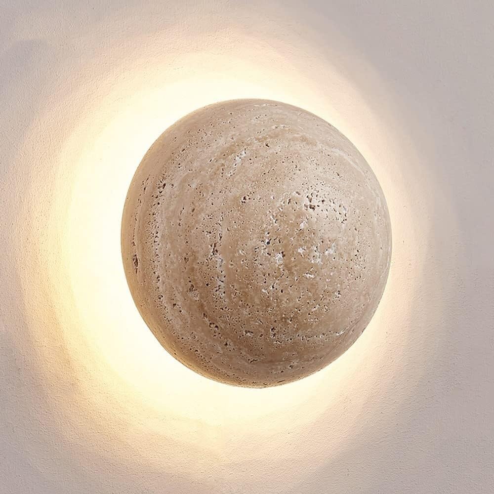 ZLTDHUQM Wall Mount Light Led Wall Sconce Lighting Wall Lamp Wall Wash Light Nordic Round Natural Stone Globe Hardwired Sconces 15W Indoor for Living Room,Bedroom,Restaurant/6000K