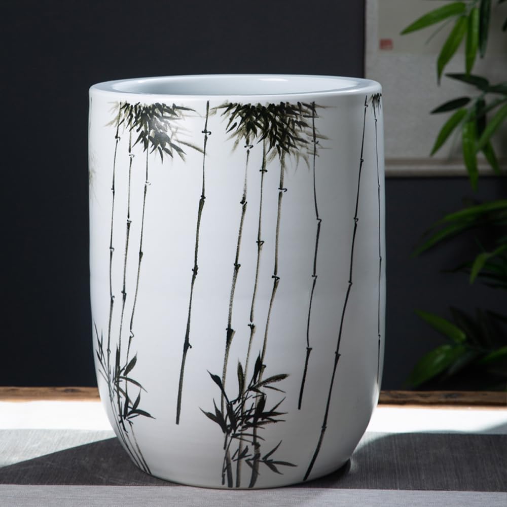 DFGHNBVC Blue And White Porcelain Decorative Flower Pot Ceramic Planter Pot With Drainage Hole And Saucer For Bonsai Plants Flower Aloe Indoor Home Decoration, 13 * 16.5in,Bamboo