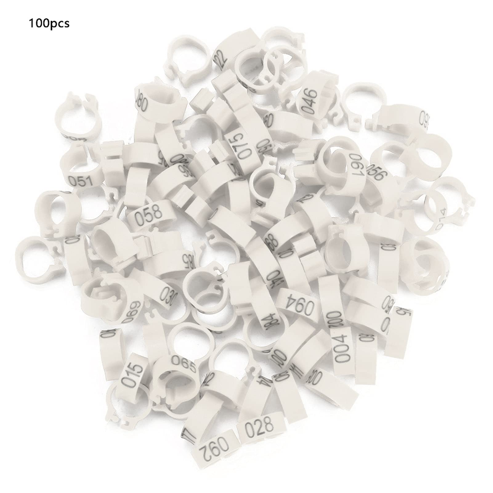 Cyrank 100 Pz/Borsa Anelli di Piccione, 8mm Anelli per Zampe di Uccello in Plastica 001-100 Anelli di Fasce per Gambe di Uccello di Piccione di Lettera di Plastica Numerata(Bianco)