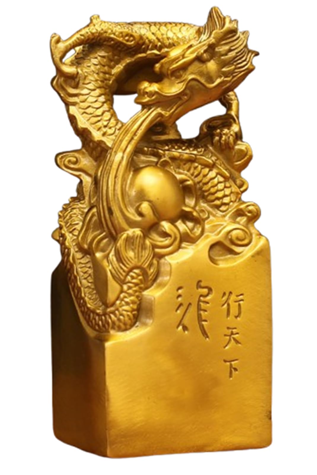 NHDVDVAV Vintage Style Brass Dragon Imperial Seal Statue Ornament Chinese Feng Shui Wealth Lucky Sculpture for Prosperity Home Decoration,8.5 * 9.5 * 24cm