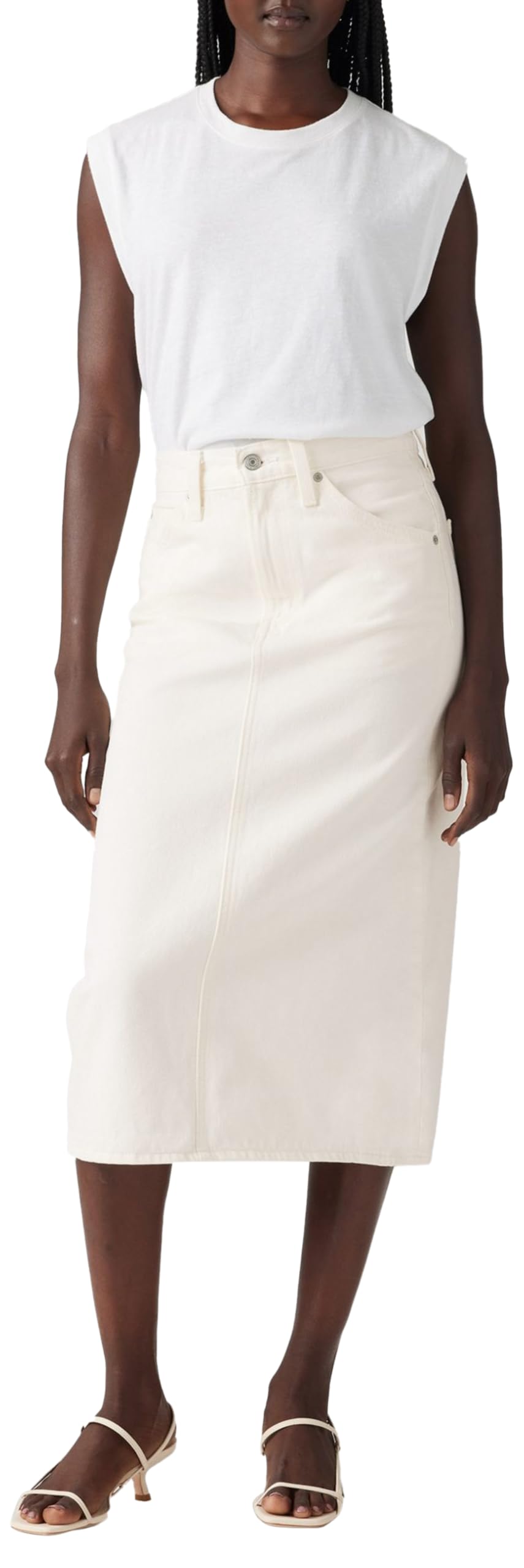 Levis Women's White High Rise Back Slit Denim Skirt in Size 28 R, Sports Direct