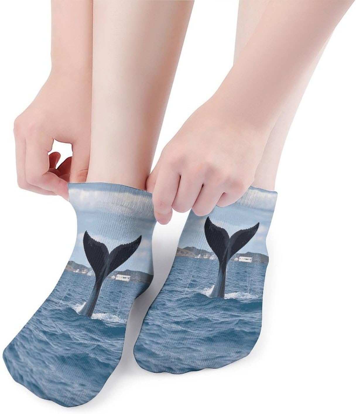 Whale Tail Ankle Socks for Men Women 5 Pairs | Comfortable Casual Low Cut Socks, Lightweight No Show Breathable Athletic Socks, Soft Mini Crew Socks for All Seasons