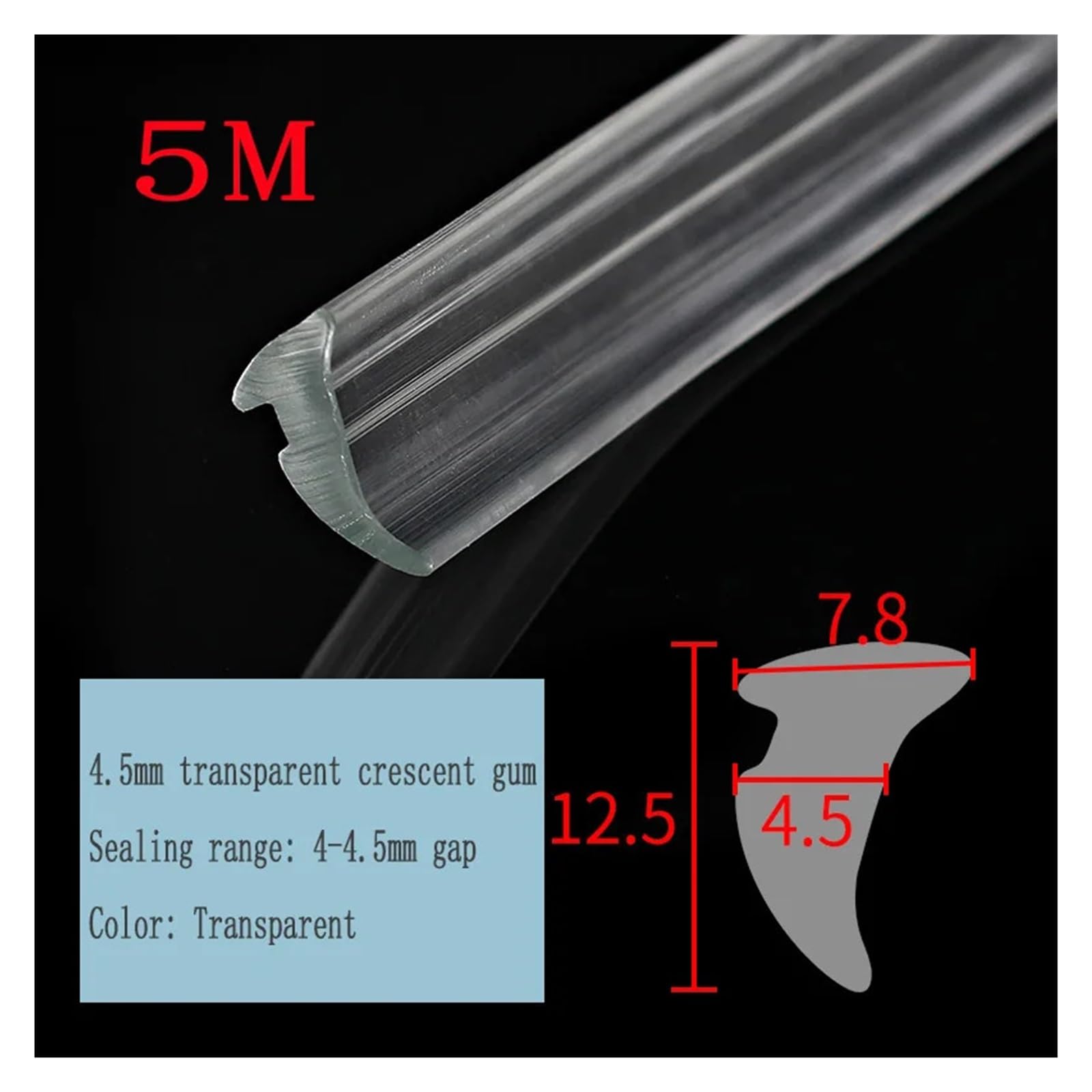 Guarnizione Doccia Sottoporta Sigillo fisso trasparente in PVC 5M | Striscia di tenuta for hardware domestico for isolamento acustico for porta del bagno(Transparent 4.5mm 5M)