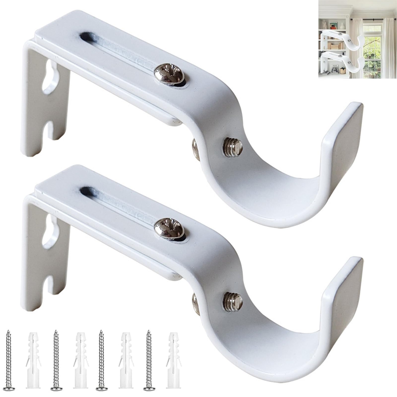 Ensemble de Supports de Tringles à Rideaux Métalliques pour Poteaux de Tringles à Rideaux avec Vis et Raccords Ensemble de Supports de Tringles à Rideaux Métalliques pour Poteaux de Tringles à Rideaux avec Vis et Raccords