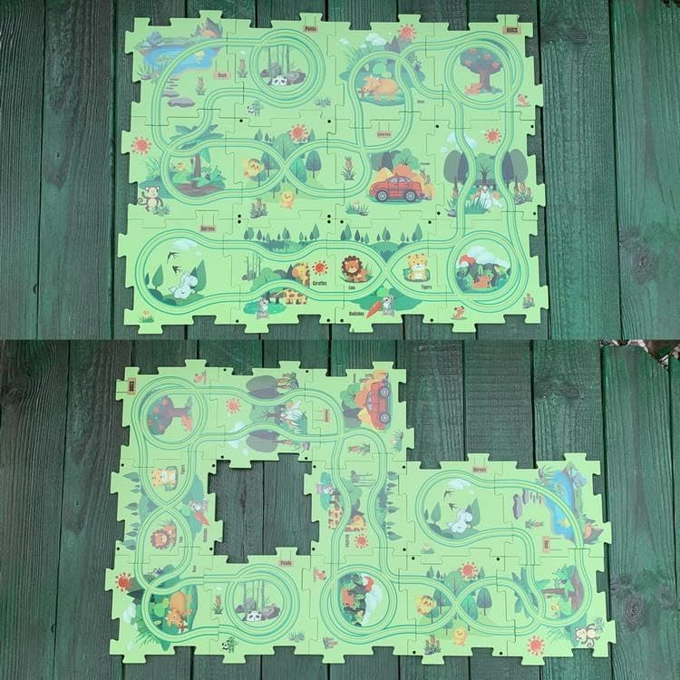 Miniatura 4 de PowerTRC Rompecabezas de coche de ferrocarril de plástico con un coche y señales de carretera  Montessori educativo imaginativo aprendizaje