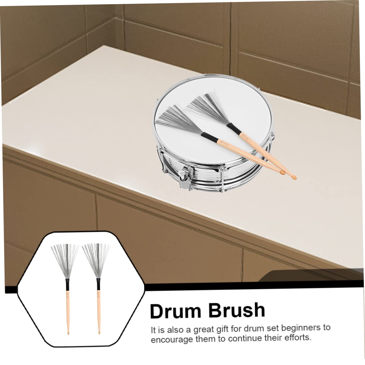 Yardwe Drum Set Accessory Maple Drumstick Brush Set Carbon Steel Drum Brush for Beginners