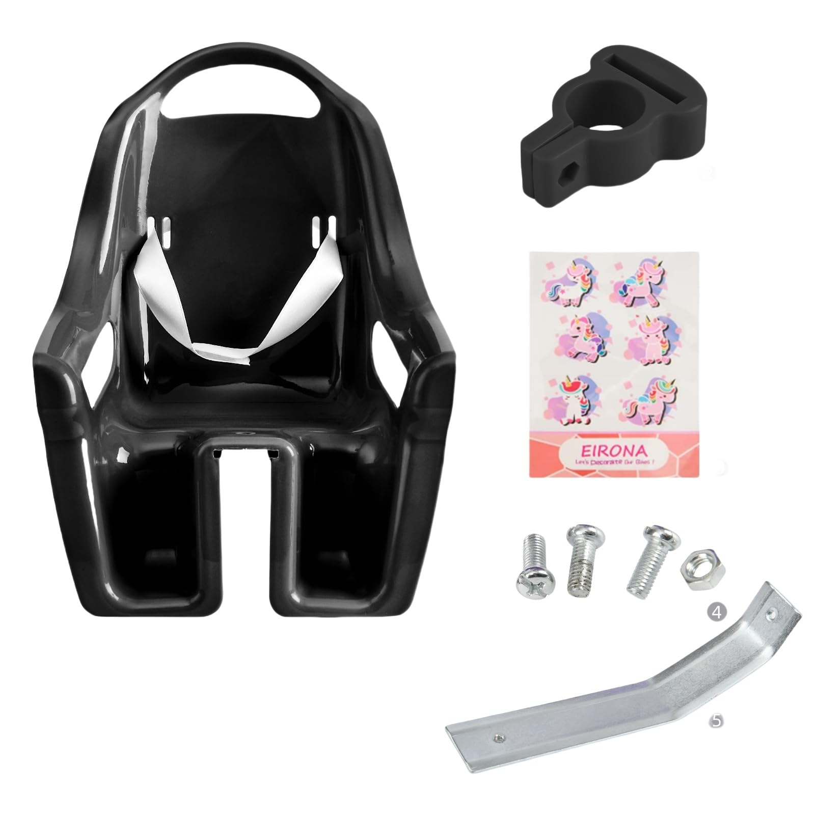 EIRONA Children's Bicycle Doll Seat with Sticker DIY for Girls, black