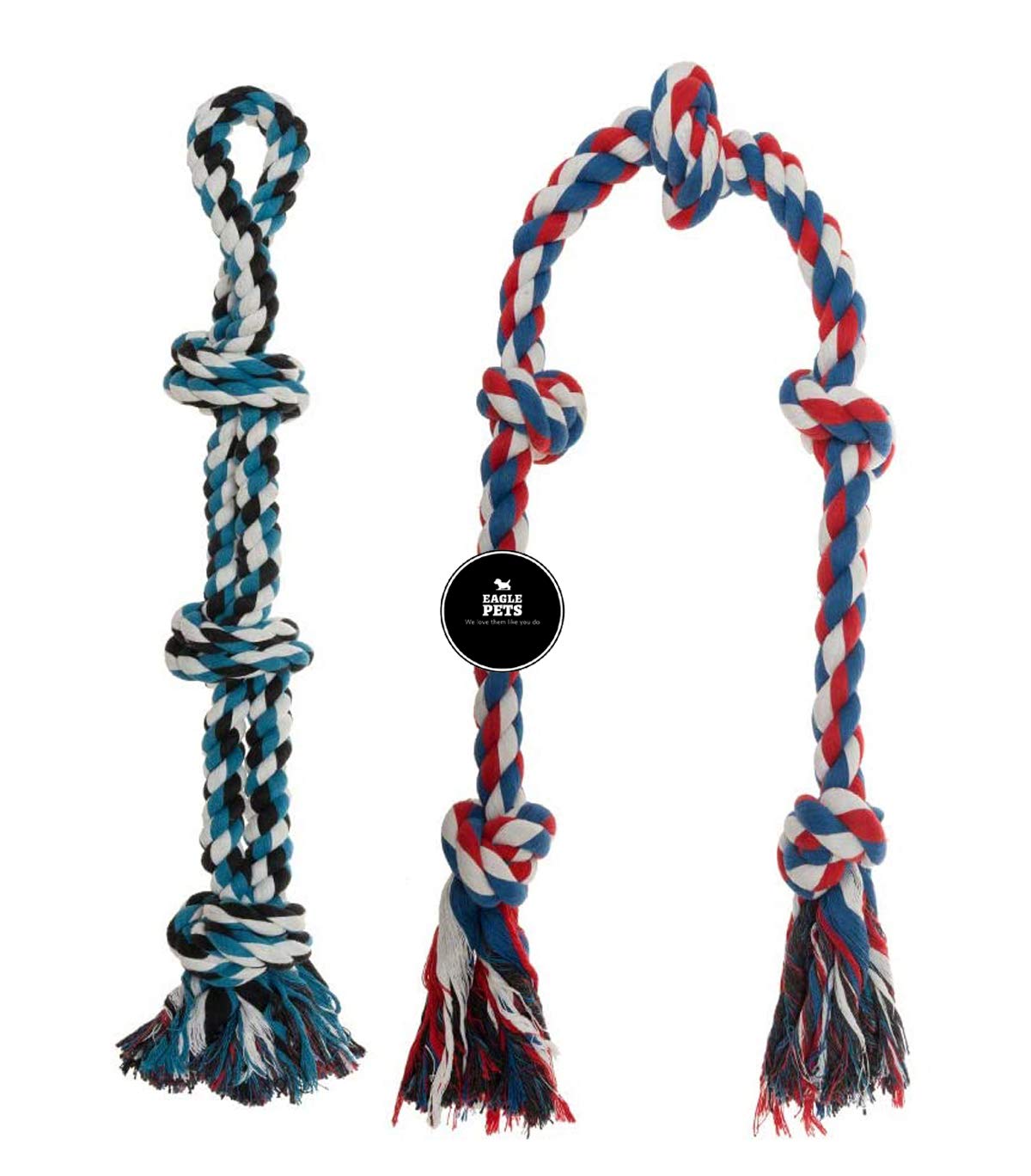EAGLE PETS Dog Rope Toys for Medium to Large Dogs (24-Inch + 49-Inch) - 2 Pack Interactive Aggressive Chew Toys Set - Durable Teething Toys for Tug of War, 100% Cotton (Color May Vary) (B08JJ7WM2R) Amazon Price History, Amazon Price Tracker