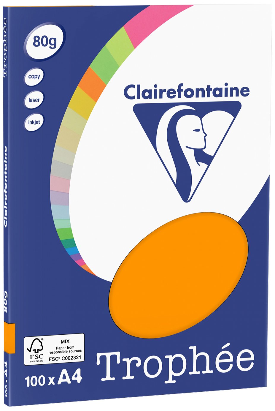 Clairefontaine Trophee Copying Paper (A4, 80g/m², 100 Sheets) A4, 21 x 29.7 cm Orange