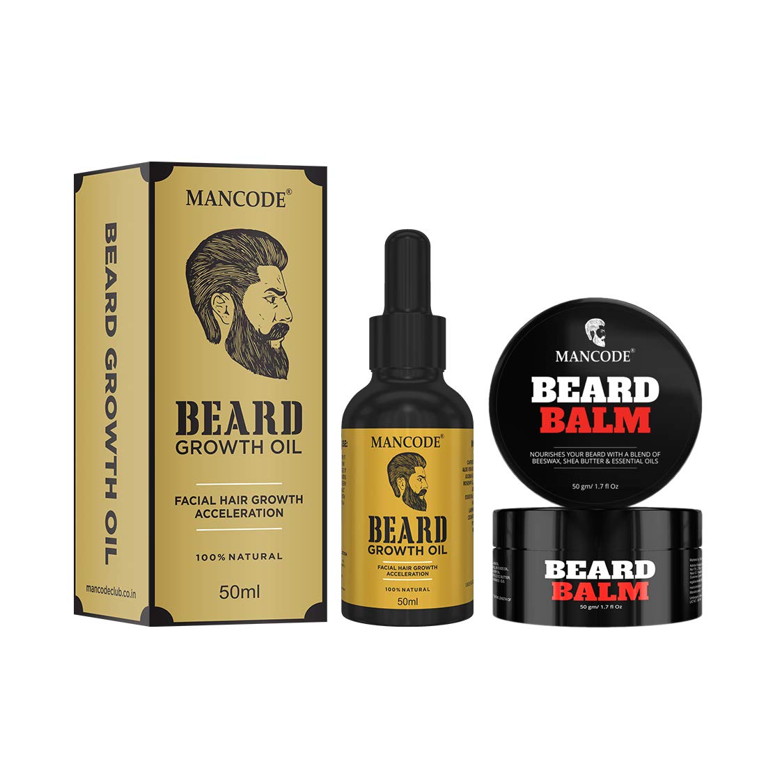 MAN CODE Beard Growth Oil (Beard Balm, 50ml + 50g Faster Beard Growth, Beard Styling Combo Moisturizes, Conditions Beard For Dry Dull Patchy Beard Grooming Beard & Mustache Care Kit Combo For Men