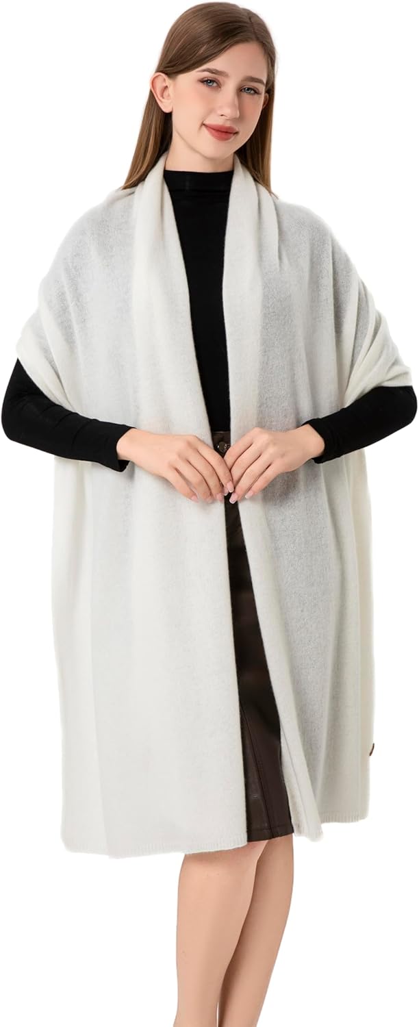 100% Cashmere Wrap Soft Knitted Scarf Stole for Women Airplane Travel Blanket Shawl 87x28 IN Extra Large Pashmina (Ivory White) - Image 2