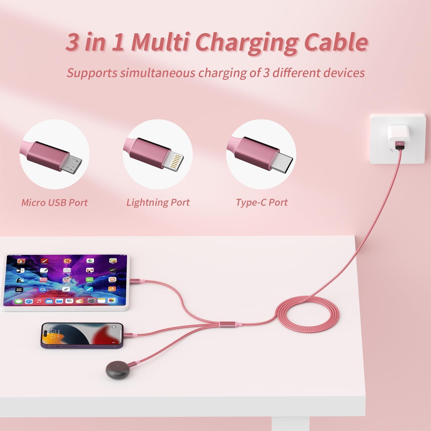 IDISON 3-pak kabli Lightning na USB, szybki kabel ładujący do iPhone'a 13 Pro Max/12 Mini/11/XR/Xs/X/8/7/6/iPad Pro/Air/Mini 1,8 m