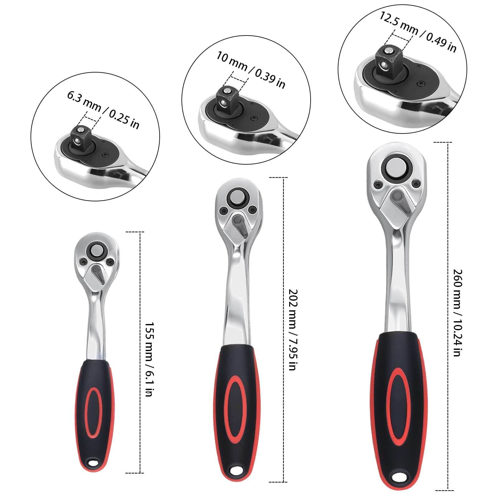 3 llaves de trinquete de 1/4 pulgadas, 3/8 pulgadas, 1/2 pulgadas, 72 dientes de acero 45CrV, llave dinamométrica para reparación de coches, mantenimiento