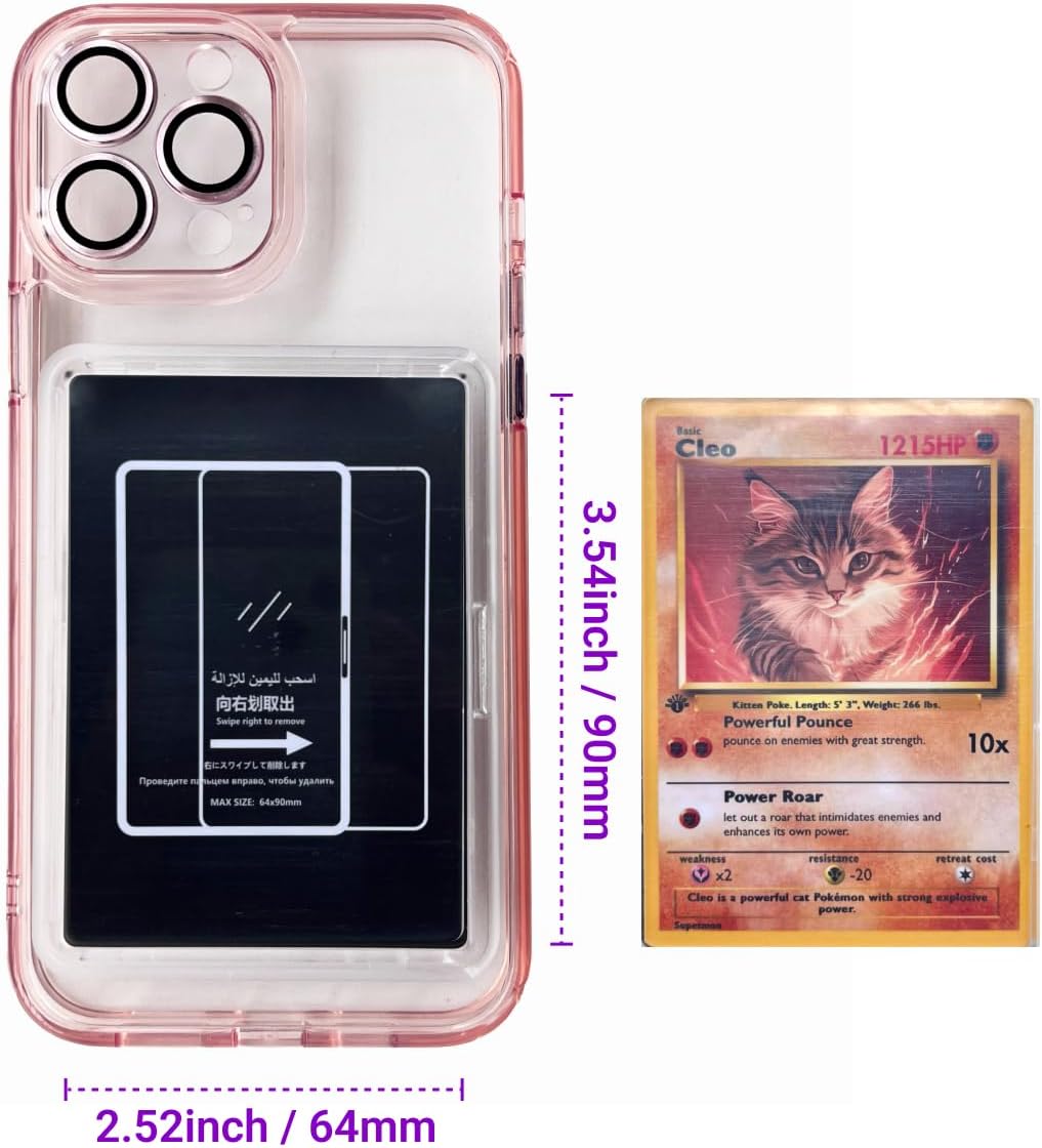 Card/Photo Display Phone Case for iPhone | TCG/Picture Display Top Loaders & Sleeves | Compatible Pokemon Cards, Sports, One Piece, Magic (Pink, iPhone 15 Pro Max)