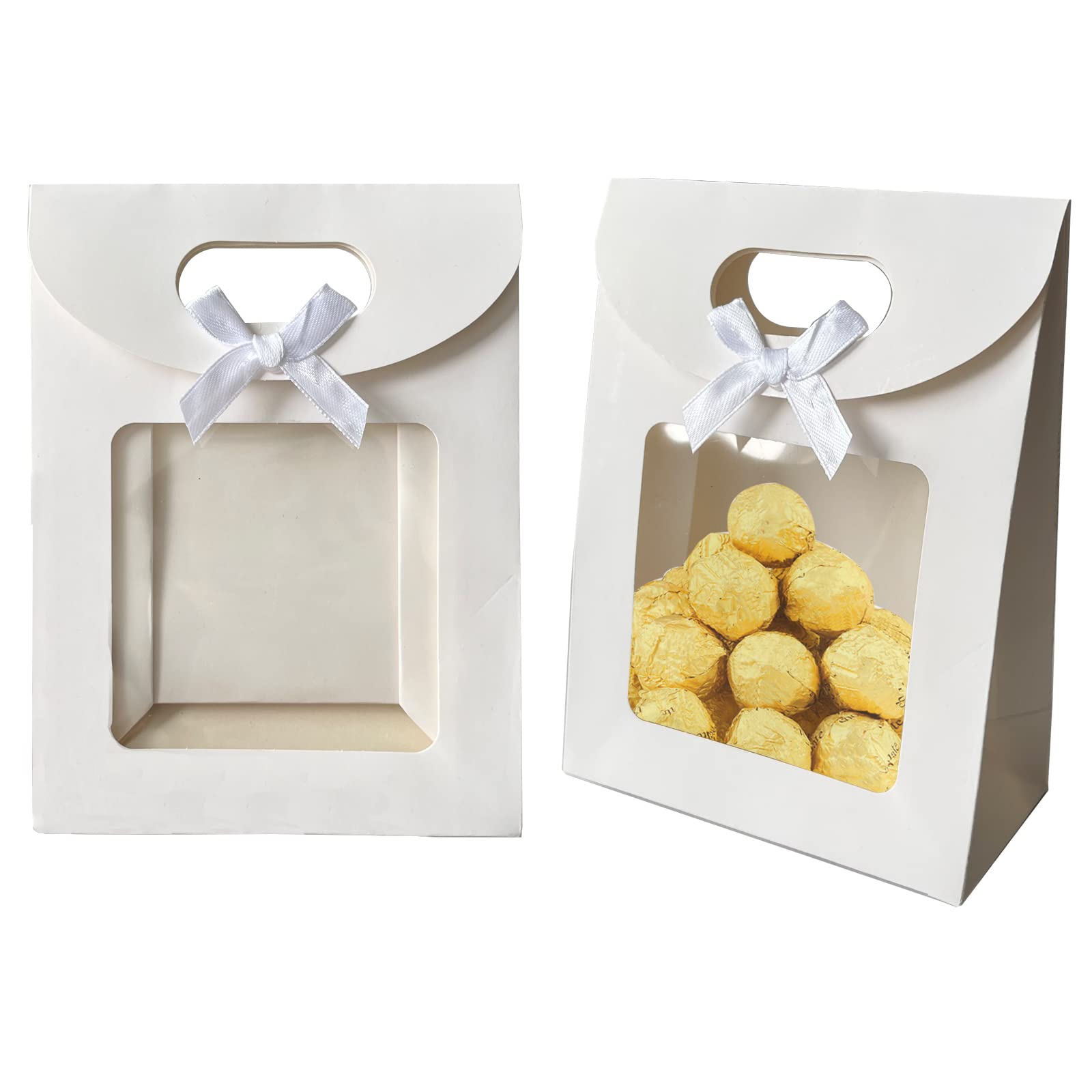 12 Weiße Kraftpapier-Geschenktüten Mit Fenster - Ca. 16x12x6 Cm, Mit Griff, Für Süßigkeiten & Kleine Geschenke