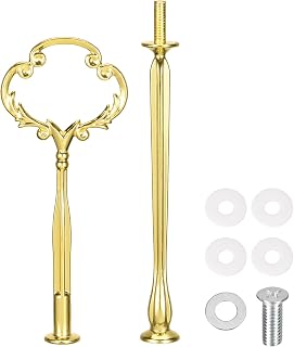 uxcell 1 Set Cake Tray Stand Handle Cupcake Dessert Plate Hardware Fitting Holder Rod Stand Handle for Cake Stand Wedding Party, 2-Tiers Flower Gold