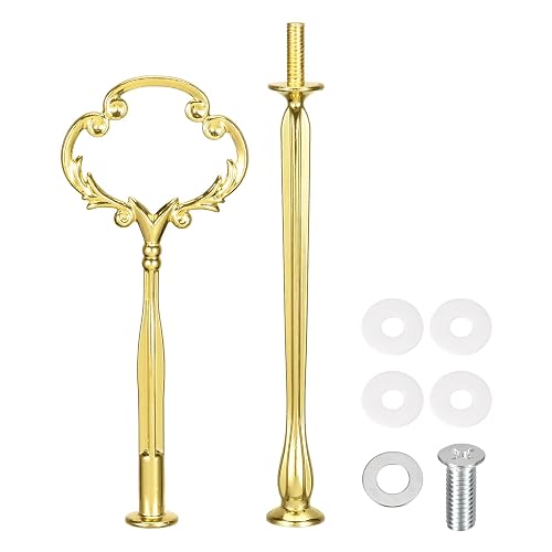 uxcell 1 Set Cake Tray Stand Handle Cupcake Dessert Plate Hardware Fitting Holder Rod Stand Handle for Cake Stand Wedding Party, 2-Tiers Flower Gold