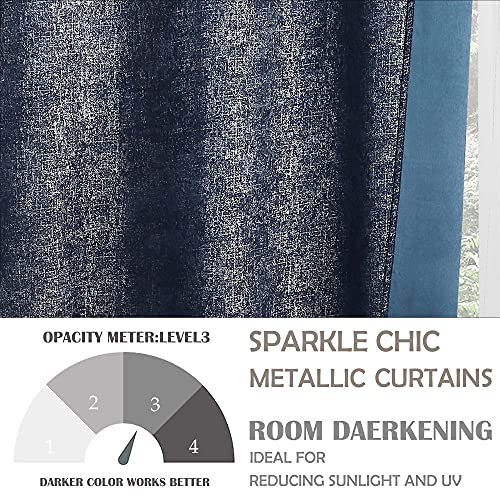 Bujasso Navy Blue Blackout Curtains 84 inch 2 Panels Set Silver Sparkle Patterned Window Curtains Luxury Room Darkening Curtains 85% Blackout Thermal Insulated for Living Room Grommet Top W52 xL84 - Image 6