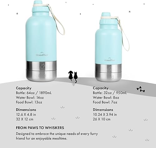 Miniatura 5 de GrandTies Botella de agua portátil aislada para perros con 2 dispensadores de agua desmontables para perros, contenedor de viaje de comida para
