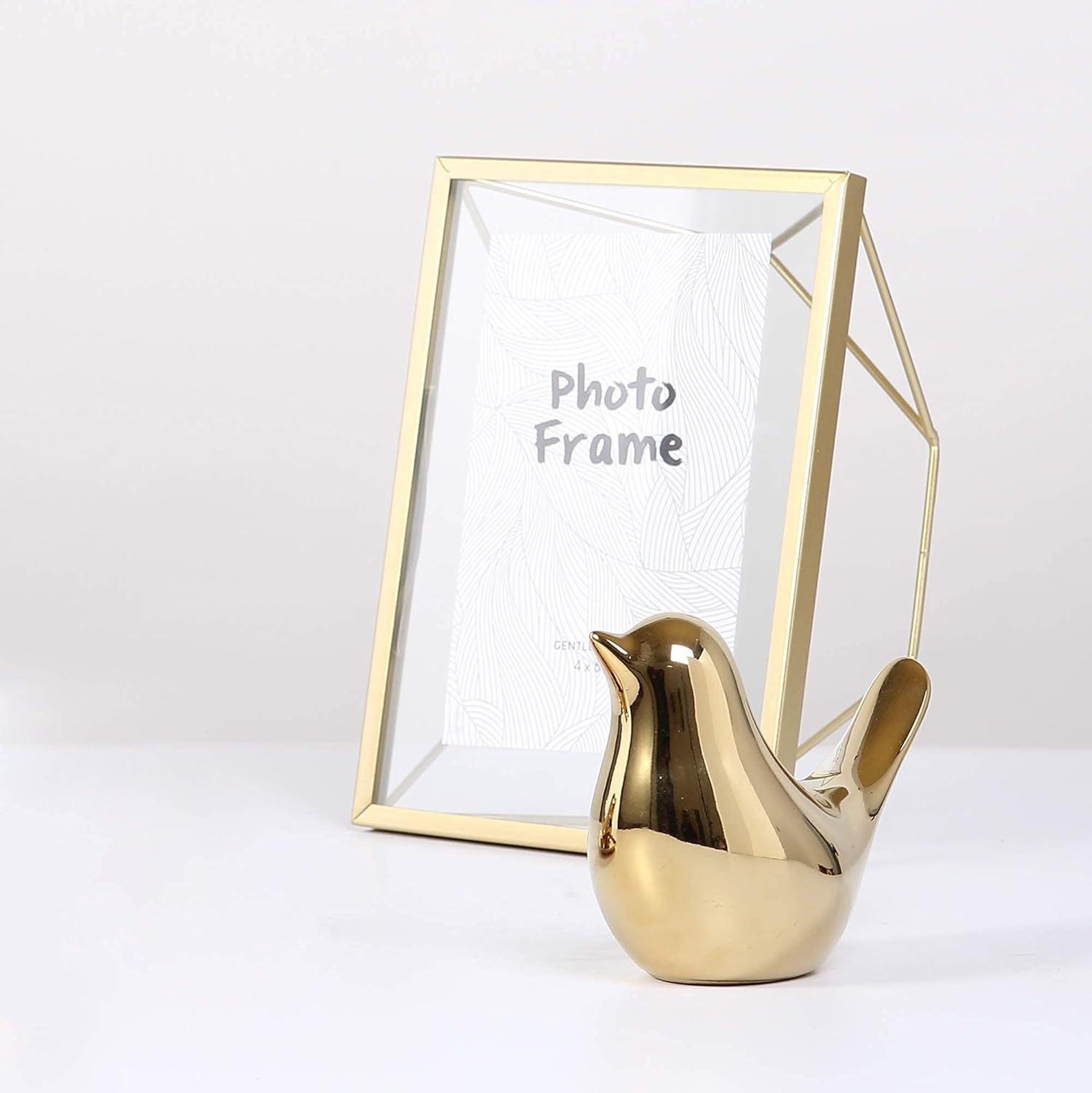 Golden Ceramic Bird Figurine for Table Decor