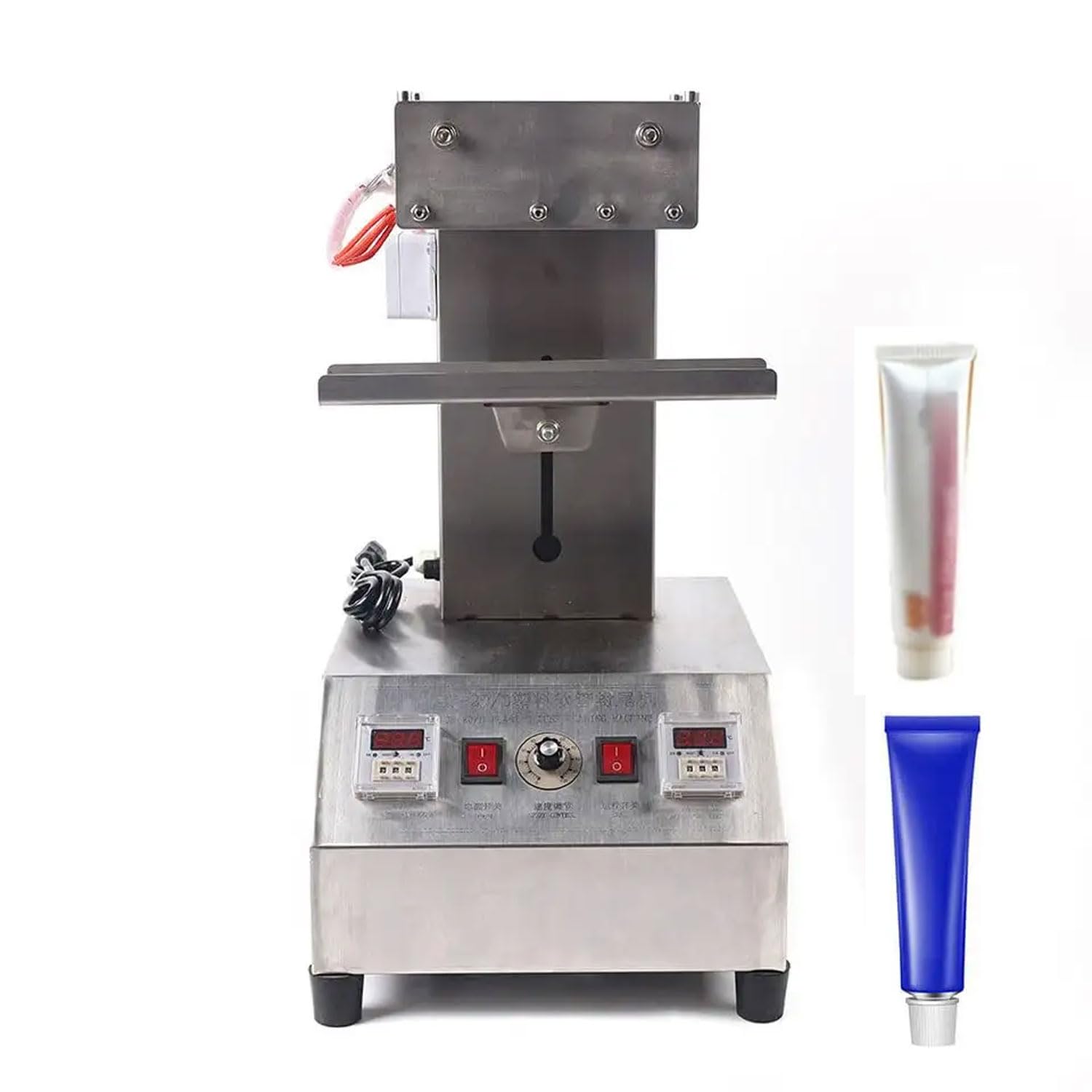 Selladora automática de tubos – Sellador de tubos termoplástico de 250 W para alimentos, cosméticos, embalaje – Acero inoxidable – Sella 5-25 tubos/minuto, longitud del tubo 10-22 cm