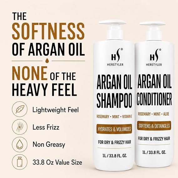 HerStyler Argan Oil Shampoo and Conditioner Set for Dry, Damaged Hair