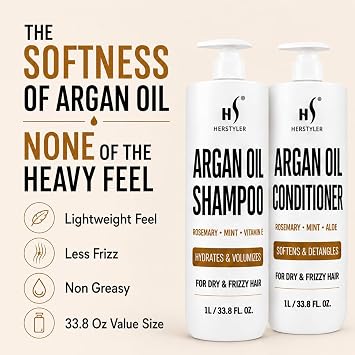 HerStyler Argan Oil Shampoo and Conditioner Set for Dry, Damaged Hair