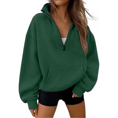 Trendy Queen Womens Sweatshirts Quarter Half Zip Pullover Fall Fashion Outfits 2025 Oversized Hoodies Comfy Winter Clothes