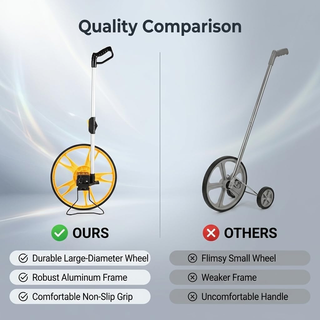 FTVOGUE Foldable Distance Measuring Wheel, TPR Material, Precision Measurement Tool for Surveyors, Land Builders, and Farmers, Measures Up to 9999.9M, Perfect for Roads and Pavements