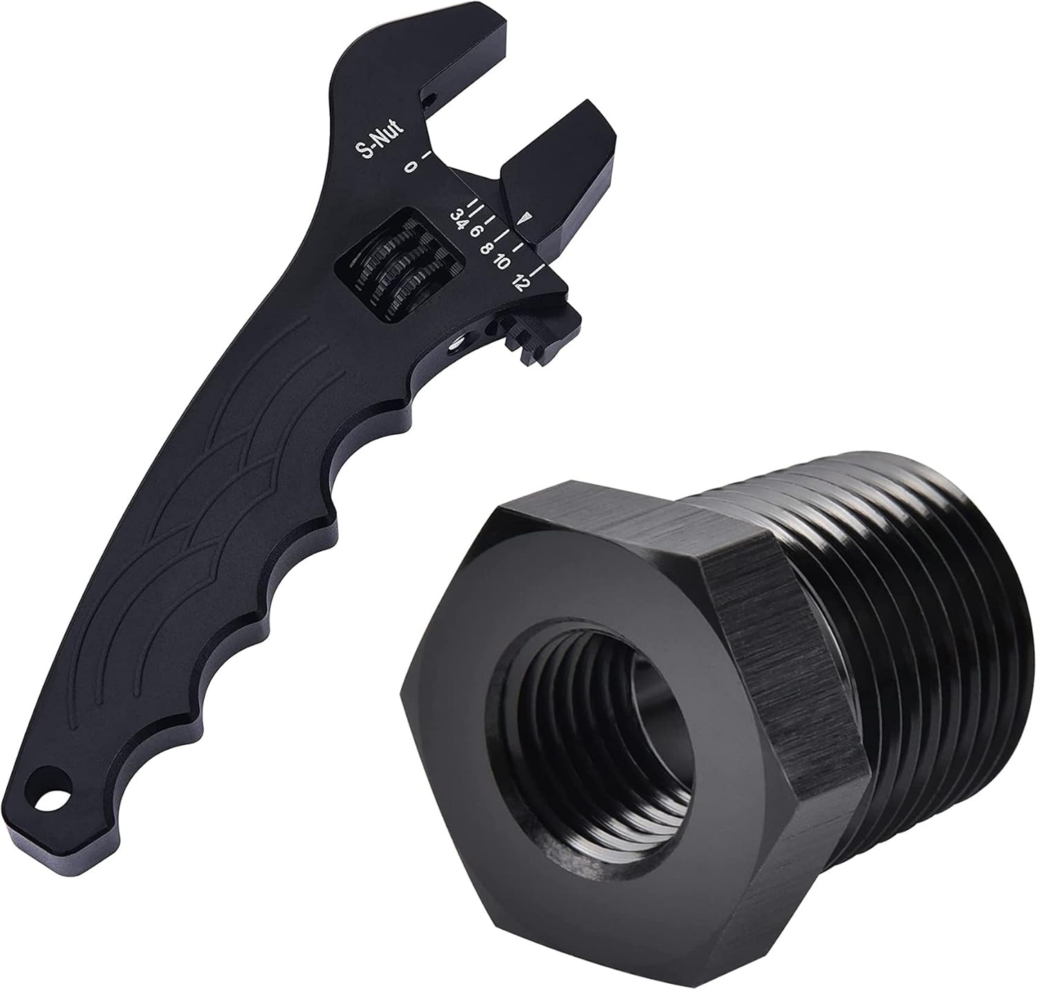 EVIL ENERGY 1/2 NPT Male to 1/4 NPT Female Reducer Fitting Bundle with Adjustable 3AN-12AN Wrench Aluminum Black