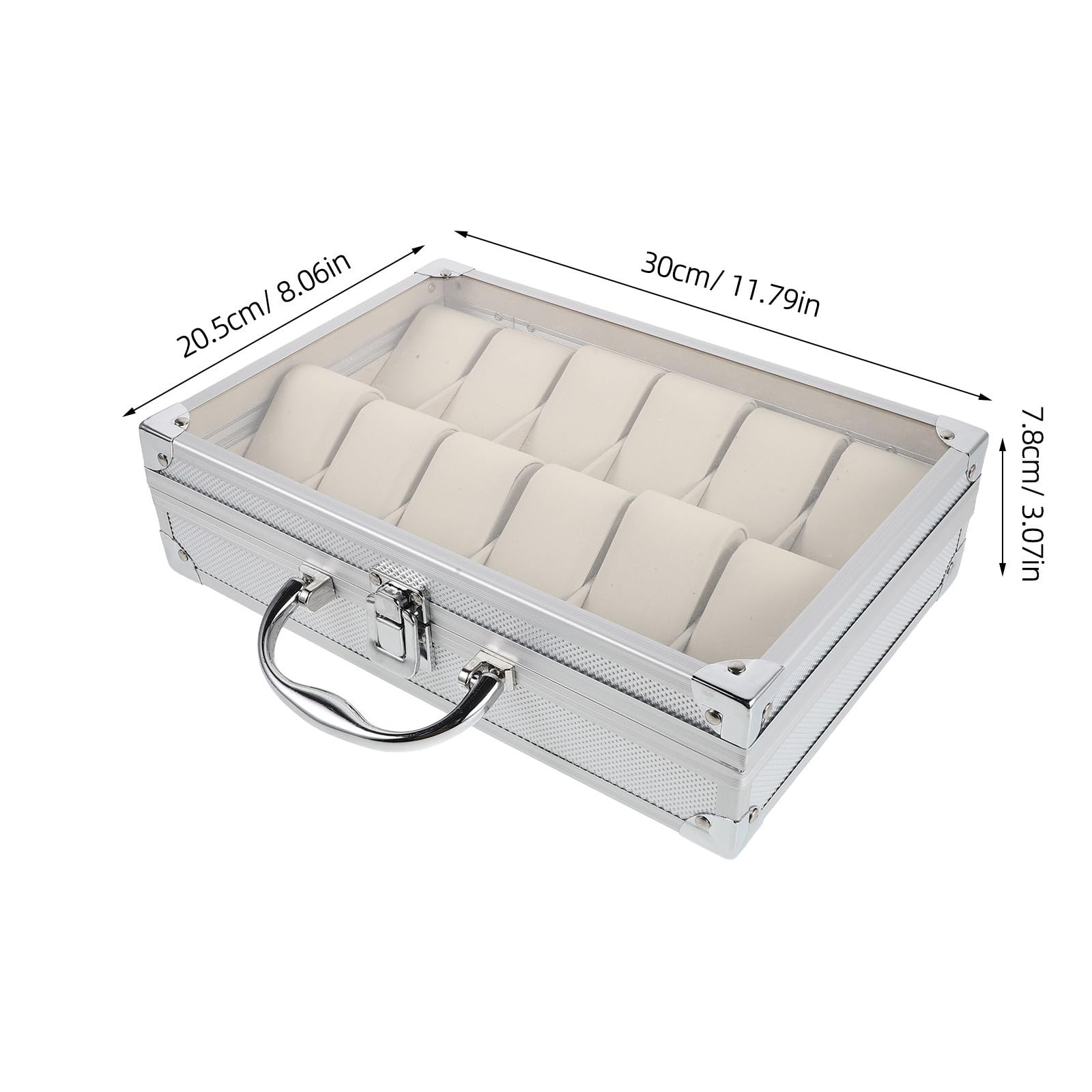 TOYANDONA Aluminiumlegierungs Uhrenbox mit 12 Fächern und Klarsichtdeckel