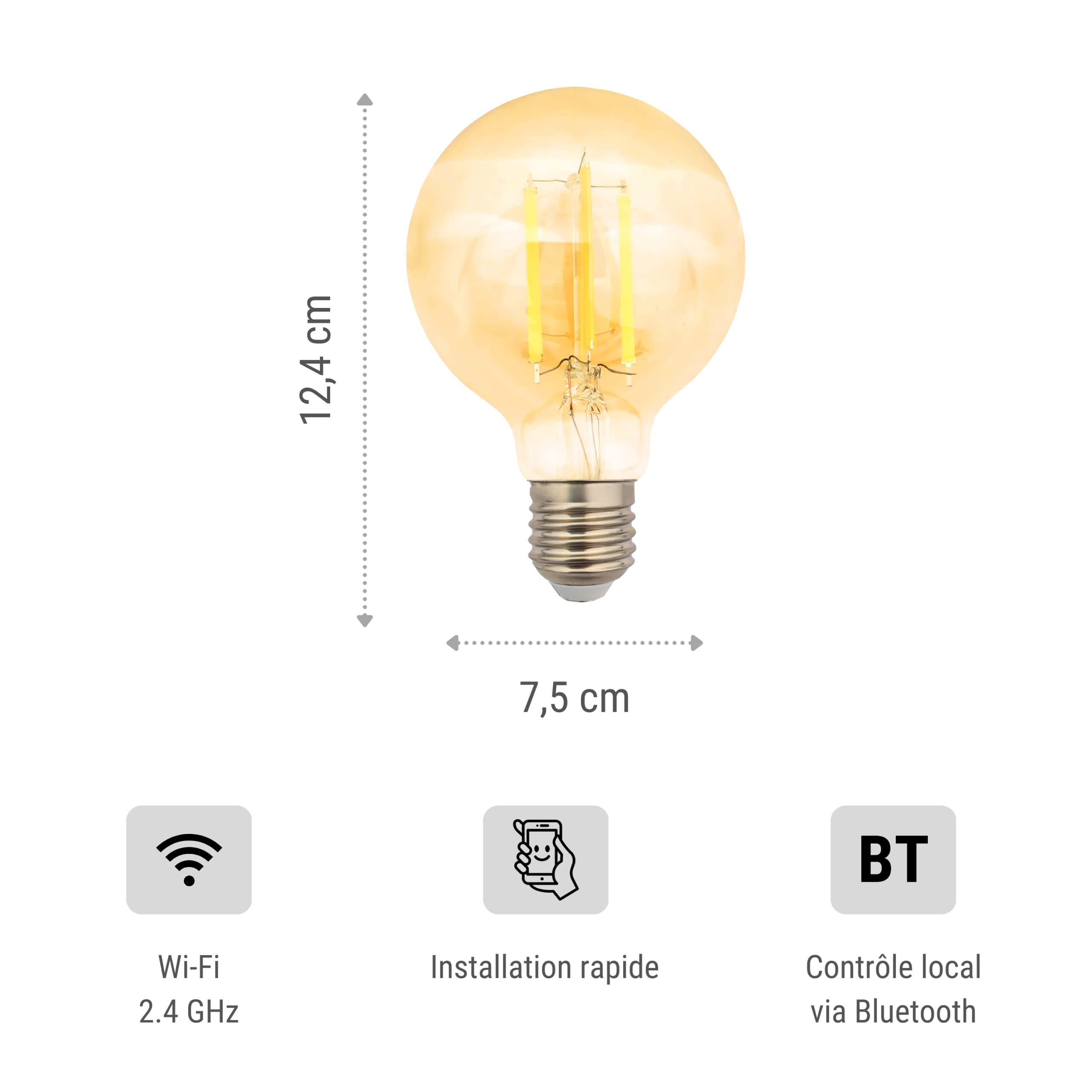 Konyks Antalya Style G80 Amber Color Smart Żarówka LED WiFi + BT, kompatybilna z Alexa i Google Home, łatwa automatyzacja