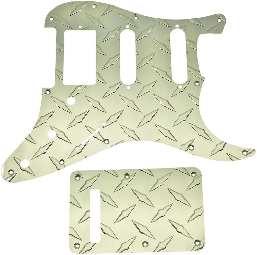 KAISH Premium Diamond Plate 11 Hole Strat HSS Pickguard Aluminum Scratch Plate and Backplate Tremolo Trem Cover with Screws for American/Mexican FD Stratocaster Gold
