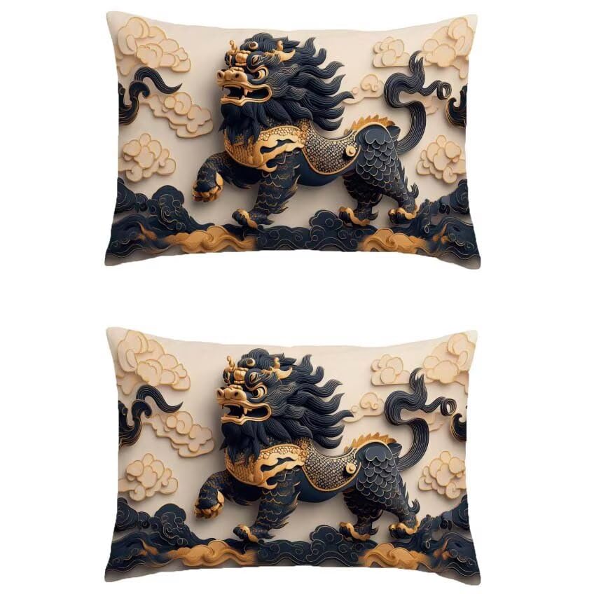 Housse de coussin lion 80x100 cm en lin impéritable pour salon de jardin extérieur et décoration