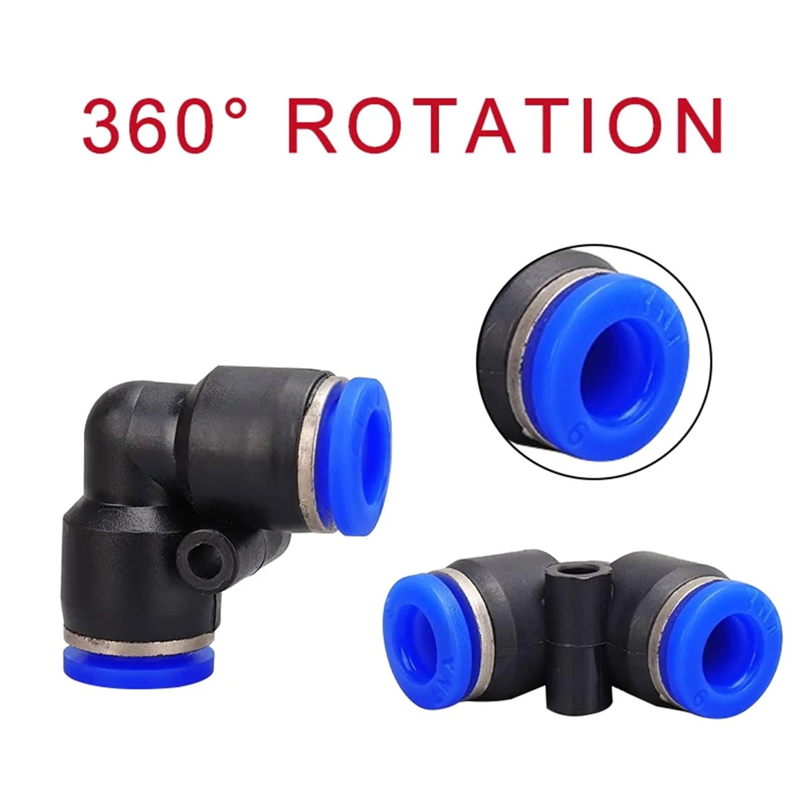 100 conectores neumáticos de ajuste rápido PV de 90 grados, 4 mm, 6 mm, 8 mm, 10 mm, conector de empuje de aire