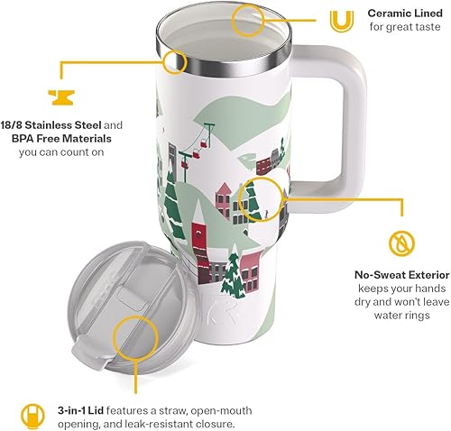 Miniatura 3 de RTIC Vaso de viaje por carretera de 30 onzas con doble pared, de acero inoxidable, portátil, con tapa, asa y pajilla, purpurina Snapdragon