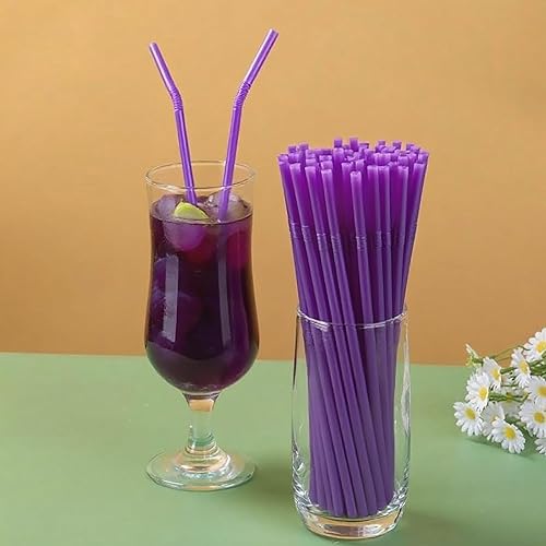 Miniatura 7 de YAOSHENG 200 popotes flexibles de colores sólidos de 8.26 x 0.2 pulgadas, pajitas flexibles de plástico desechables (morado)