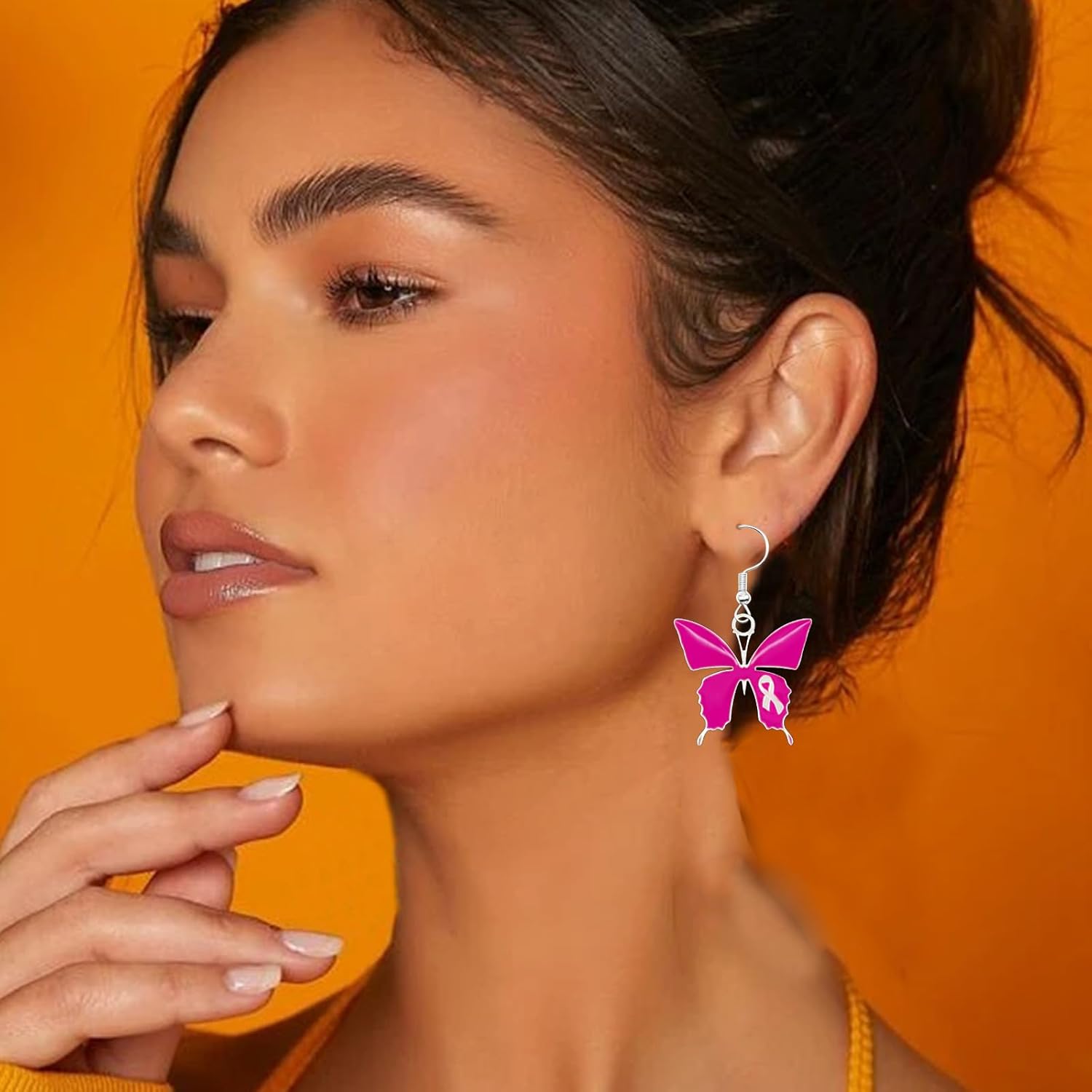 Pink Breast Cancer Awareness Earrings Ribbon Drop Earrings Women's Breast Cancer Awareness Jewelry Gift - Image 2