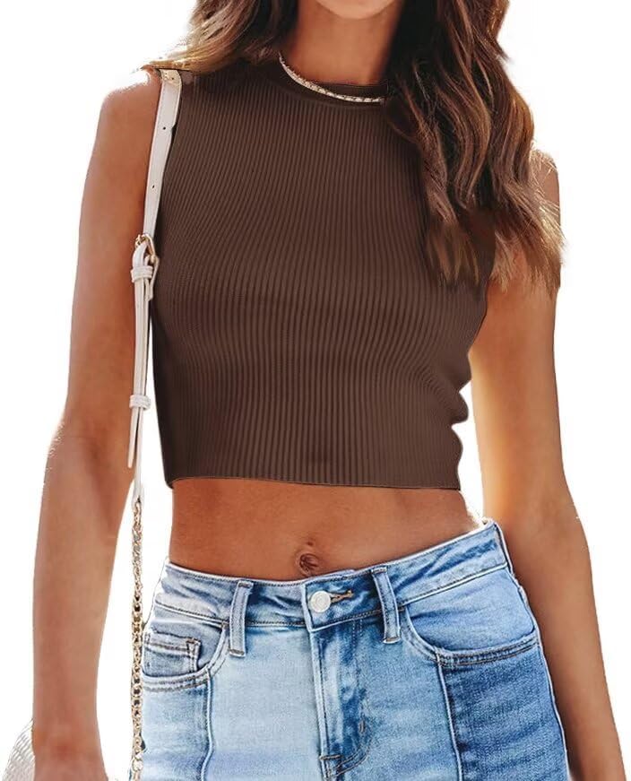 Ezbelle Women's Summer Tank Tops Sleeveless Ribbed Knit Shirts Cropped Sweater - Image 2