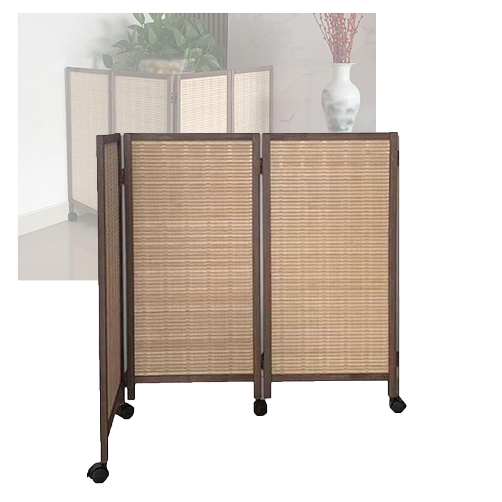 Cloison de séparation pliable à 3 panneaux en bambou avec poulies - Cloison décorative et occultante pour la maison, l'école, la maternelle, 120 x 40 cm, écran d'intimité peu encombrant