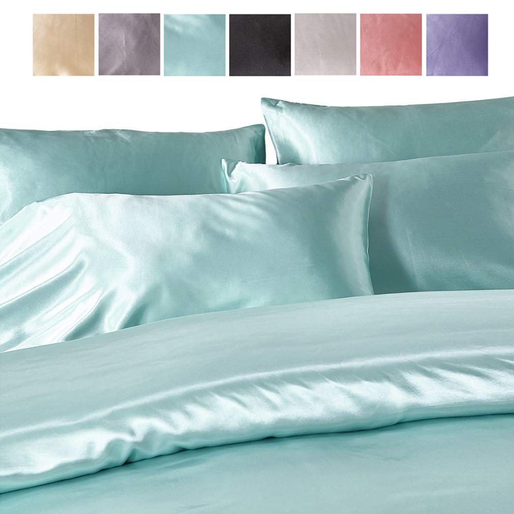 Housse de couette turquoise 228x228 cm avec 2 taies d'oreiller