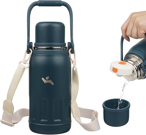 Miniatura 1 de Botella de agua térmica con asa y correa, vaso de viaje al vacío con tapa de taza, taza de café térmica para bebidas frías y calientes, 27 onzas,