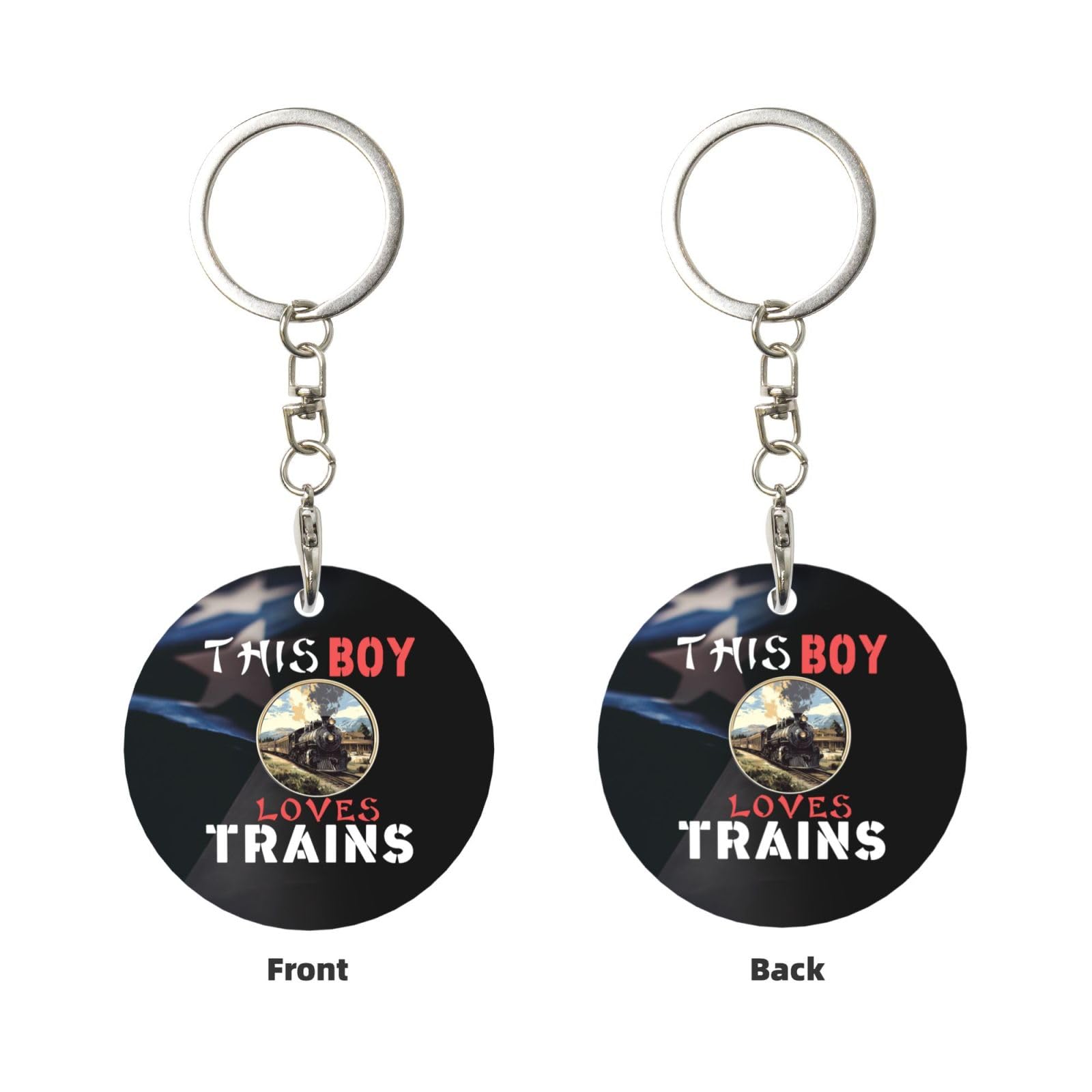 Kangweida This Boy Loves Trains Durable Aluminum Round Keychain Stylish Useful