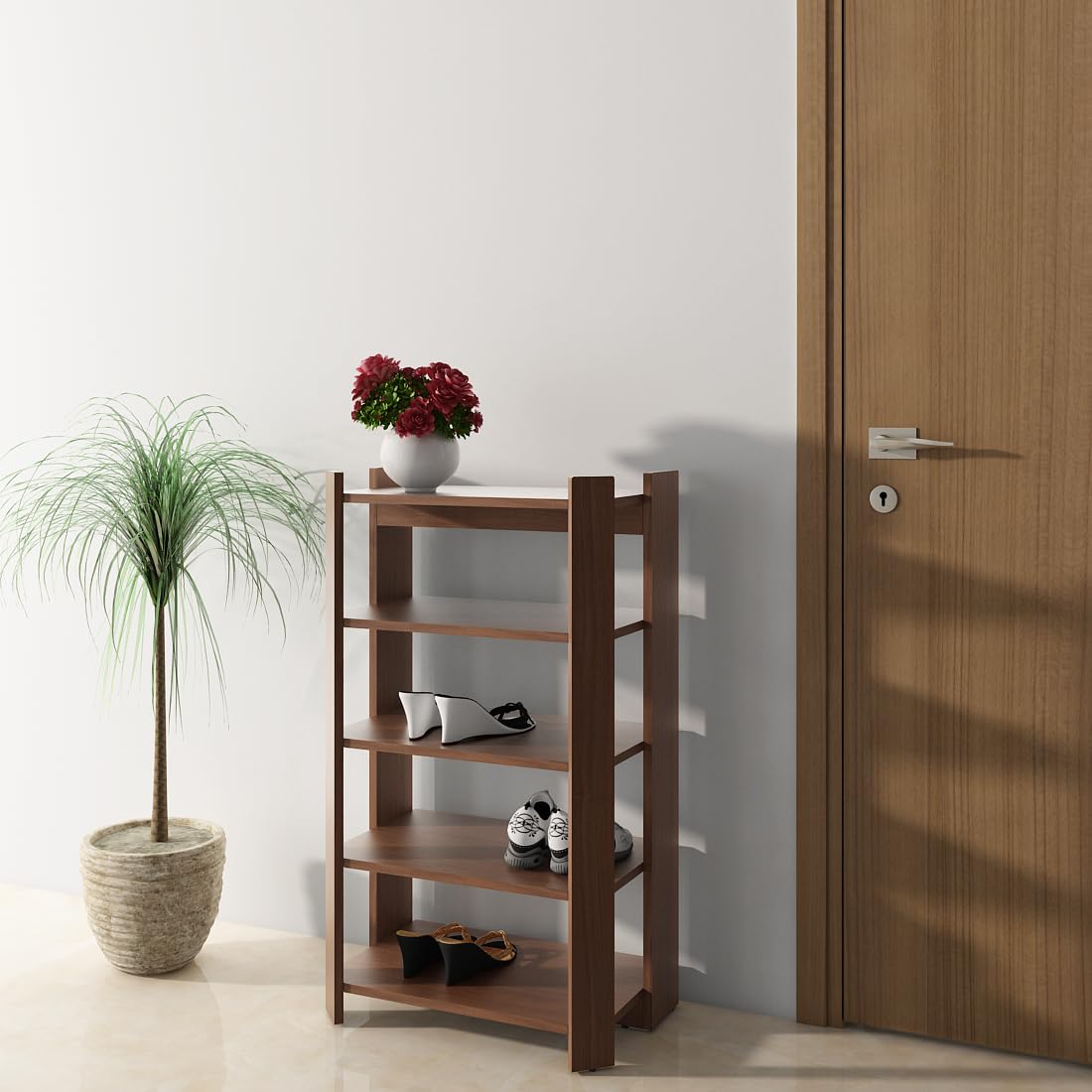 Spacewood Shoe Rack | Prima | Open Shelf | 3 Year Warranty | Cabinet | Engineered Wood | Walnut Rigato-image-25