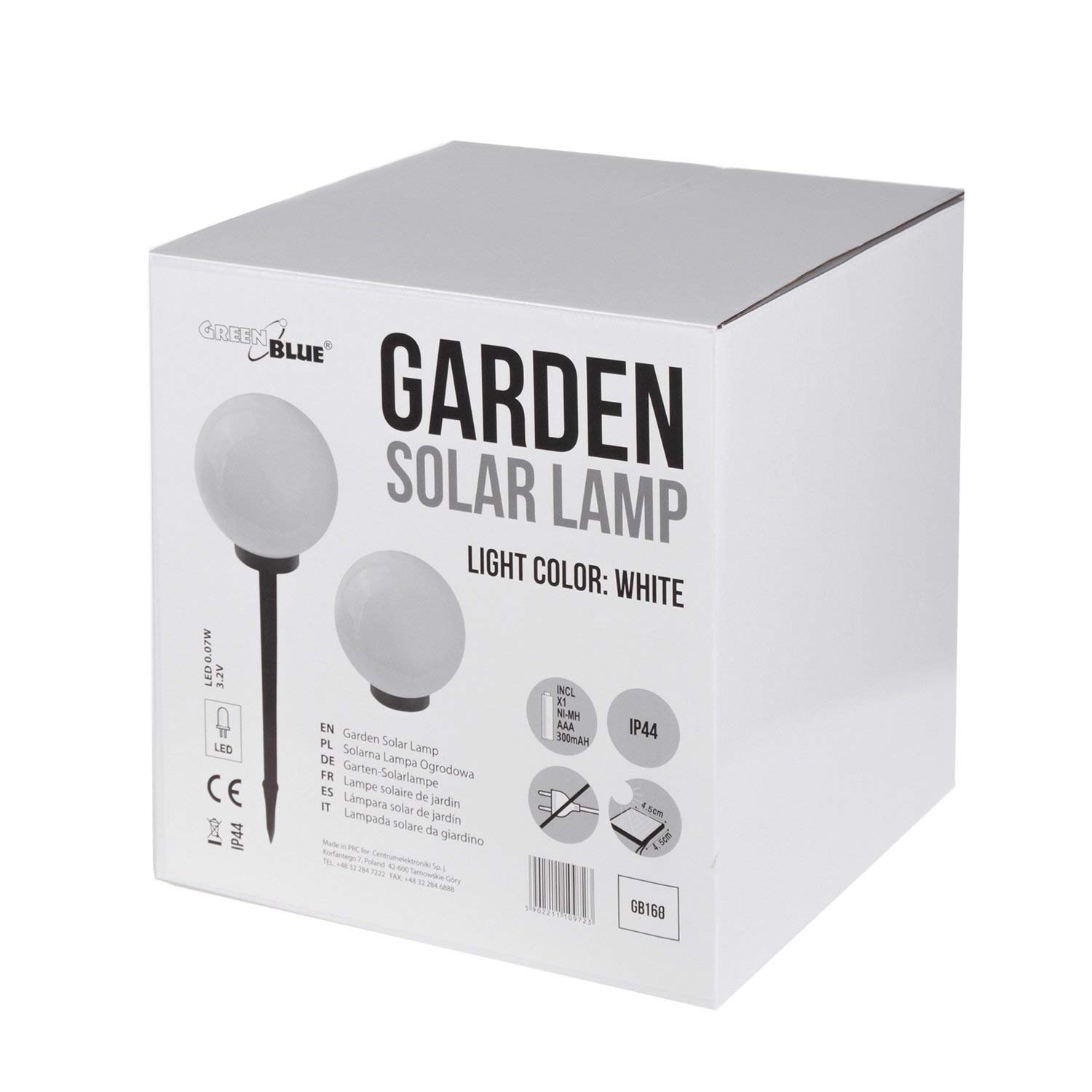 Green Blue GB166 Zewnętrzna lampa solarna, kula solarna, kula, oświetlenie ogrodowe (biała, 25 cm) (Biała, 4, Liczba)