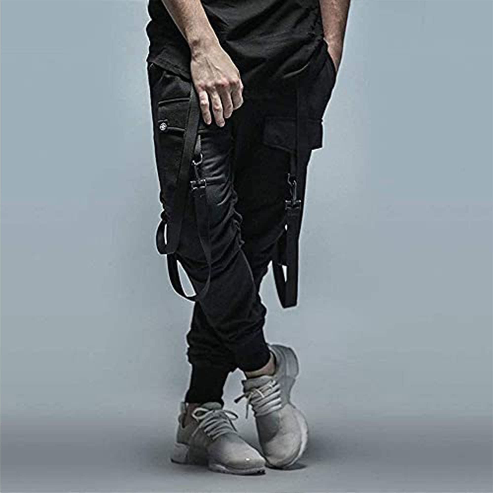 XYXIONGMAO Cargo Hip Hop Pants Streetwear Schwarz Jogger für Herren Taktische Gothic Japanische Street Style Hosen (Schwarz, S)
