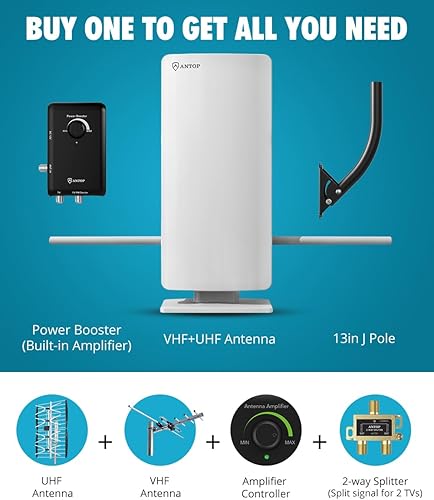Miniatura 2 de Antena de TV ANTOP 2024 Antena digital para Smart TV interior al aire libre con montaje en J Pole y amplificador de señal, compatible con HD 4K