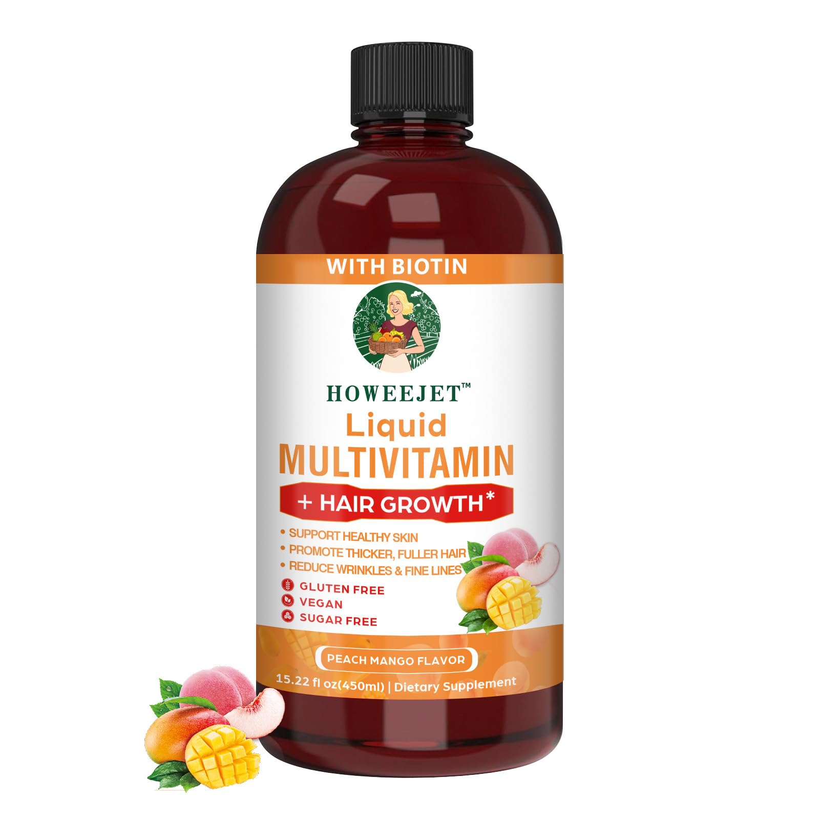 Liquid Multivitamin,Hair Growth,Support Healthy Skin,Promote Thicker,Fuller Hair,Reduce Wrinkles & Fine Lines,15.22 fl oz