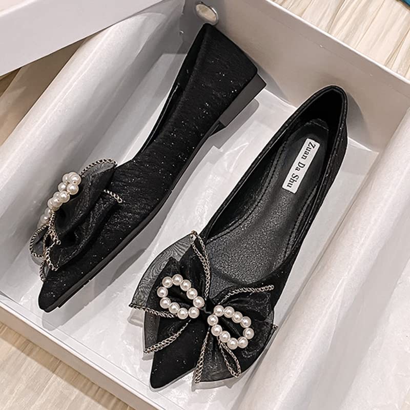 Women's Classy Pointed Toe Ballerina Ballets with Sparkly Rhinestone Bow-Knot Breathable Flat Shoes3