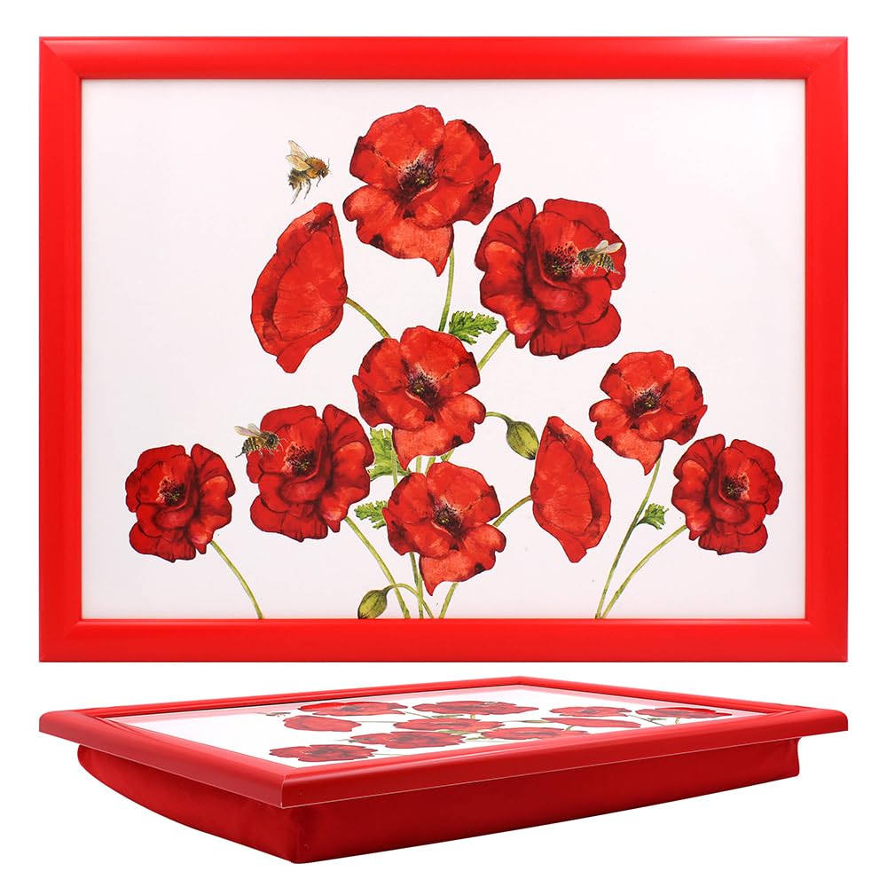 Tamersgifts British Poppy Lap Tray Cushioned Laptrays Lap Tray Tv Dinner Bean Bag Padded Cushion Gift (British Poppy Lap Tray)